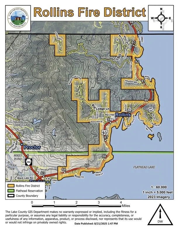 Map of the Rollins fire district along the West Shore of Flathead Lake